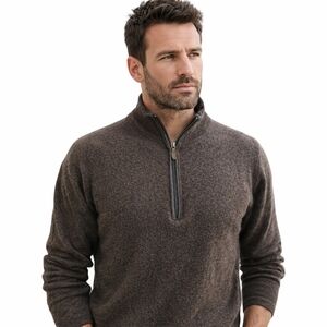 Raffi Men's Chocolate Brown Extra Fine Merino Wool Quarter Zip Sweater Lrg